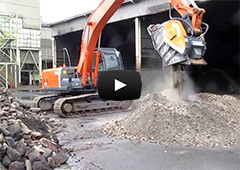 (株)伊藤商会が製作する建機アタッチメントの破砕機「ガラバスターⓇ」の動画異物除去機能つき（特許第５０６９８０５号）工場内での廃棄物のリサイクルに使用されています。バケットクラッシャー,ガラバスタ