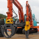 日立建機 ASTACO NEO（アスタコ ネオ）装着　ツカミーノウッド(Ｗ)+ツカミーノ全旋回フォーク