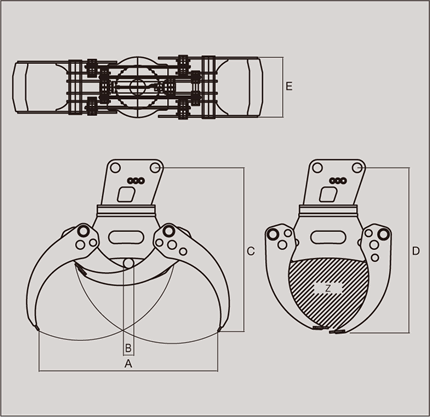 油圧式木材用グラップルツカミーノウッド図面